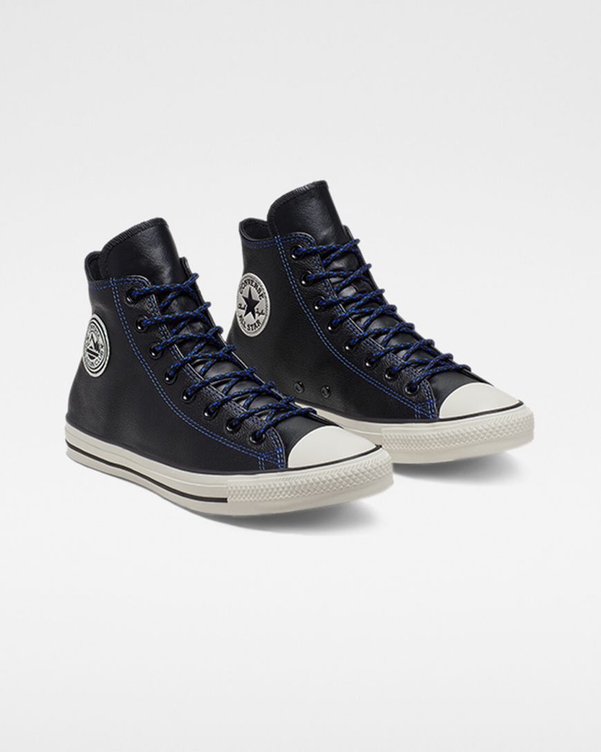 Women's Converse Tumbled Leather Chuck Taylor All Star High Top Shoes Black / Royal | AU C0351H
